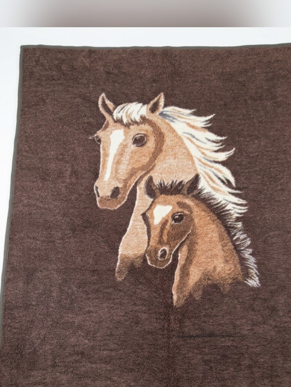 Vintage Biederlack Horse Blanket. Reversible Throw, Mare & Foal, West Germany